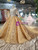 Champgne High Neck Gold Sequins Appliques Long Sleeve Wedding Dress With Crystal