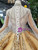 Champgne High Neck Gold Sequins Appliques Long Sleeve Wedding Dress With Crystal