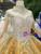 Champgne High Neck Gold Sequins Appliques Long Sleeve Wedding Dress With Crystal