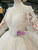 Light Champagne Ball Gown Lace High Neck Long Sleeve Backless Wedding Dress