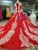 Red Ball Gown White Appliques Long Sleeve Wedding Dress With Beaidng