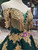 Green Sequins Gold Lace Appliques Off The Shoulder Wedding Dress With Beading