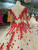 Champagne Tulle Red Flower Long Sleeve Wedding Dress With Beading