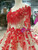 Champagne Tulle Red Flower Long Sleeve Wedding Dress With Beading