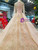 Pink Ball Gown Tulle Sequins Long Sleeve Wedding Dress With Beading