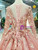 Pink Lace Appliques Sequins Long Sleeve Wedding Dress With Little Train