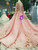 Pink Lace Appliques Sequins Long Sleeve Wedding Dress With Little Train