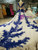 Ball Gown Tulle Blue Lace Appliques Long Sleeve Wedding Dress With Beading