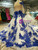 Ball Gown Tulle Blue Lace Appliques Long Sleeve Wedding Dress With Beading