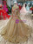 Champagne Gold Sequins Embroidery Long Sleeve Wedding Dress With Beading