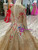 Champagne Gold Sequins Embroidery Long Sleeve Wedding Dress With Beading