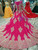 Fuchsia Tulle Champagne Lace Appliques Long Sleeve Wedding Dress
