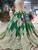 Green Tulle Champagne Lace Appliques Off The Shoulder Short Sleeve Wedding Dress