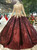 Burgundy Sequins Champagne Lace Appliques Long Sleeve Wedding Dress