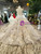 Champagne Ball Gown Lace Appliques See Trougth V-neck Wedding Dress With Beading