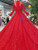 Red Ball Gown Lace Sequins High Neck Long Sleeve Beading Wedding Dress