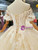 Champagne Sequins Off The Shoulder Puff Sleeve Appliques Wedding Dress With Long Train