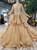 Champagne Gold Sequins Bling Bling 3/4 Sleeve Wedding Dress With Long Train