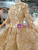 Champagne Gold Sequins Bling Bling 3/4 Sleeve Wedding Dress With Long Train