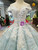 Blue Ball Gown Sequins White Lace Appliques Off The Shoulder Wedding Dress