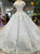 Blue Ball Gown Sequins White Lace Appliques Off The Shoulder Wedding Dress