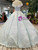 Blue Ball Gown Sequins White Lace Appliques Off The Shoulder Wedding Dress