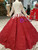 Red Ball Gown Sequins Long Sleeve Lace Appliques Wedding Dress