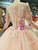 Pink Princess Ball Gown Tulle Appliques 3/4 Sleeve Wedding Dress