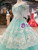 Green Ball Gown Tulle Appliques Off The Shoulder Wedding Dress With Beading