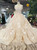 Champagne Ball Gown Lace Strapless Beading Wedding Dress With Train