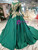 Green Ball Gown Satin Appliques Long Sleeve Wedding Dress With Beading