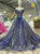 Blue Tulle Ball Gown Bling Bling Sequins Off The Shoulder Wedding Dress