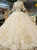 Champagne Ball Gown Tulle Lace Short Sleeve Off The Shoulder Wedding Dress