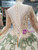 Champagne And Green Appliques Long Sleeve Beading Floor Length Wedding Dress