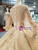 Champagne Gold Lace Tulle Long Sleeve Bateau Wedding Dress With Beading