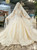 Champagne Ball Gown Satin Lace Appliques Off The Shoulder Wedding Dress With Beading