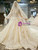 Champagne Ball Gown Satin Lace Appliques Off The Shoulder Wedding Dress With Beading