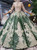 Green Ball Gown Sequins Appliques High Neck Long Sleeve Wedding Dress