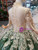 Green Ball Gown Sequins Appliques High Neck Long Sleeve Wedding Dress