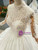 Ball Gown Satin Lace Appliques Long Sleeve High Neck Wedding Dress With Train