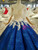 Royal Blue Ball Gown Sequins Appliques V-neck Short SLeeve Wedding Dress