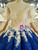 Royal Blue Ball Gown Sequins Appliques V-neck Short SLeeve Wedding Dress