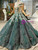 Green Ball Gown Sequins Appliques Off The Shoulder Floor Length Wedding Dress