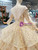 Champagne Ball Gown Appliques Long Sleeve Weddign Dress With Beading