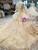 Champagne Ball Gown Appliques Long Sleeve Weddign Dress With Beading