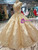 Gold Ball Gown Sequins Appliques High Neck Backless Beading Wedding Dress