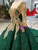 Green Ball Gown Lace Gold Sequins Appliques Long Sleeve Wedding Dress