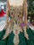 Green Ball Gown Lace Gold Sequins Appliques Long Sleeve Wedding Dress
