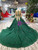 Green Ball Gown Lace Gold Sequins Appliques Long Sleeve Wedding Dress