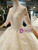 Ball Gown Sequins Lace Appliques High Neck 3/4 Sleeve Backless Wedding Dress